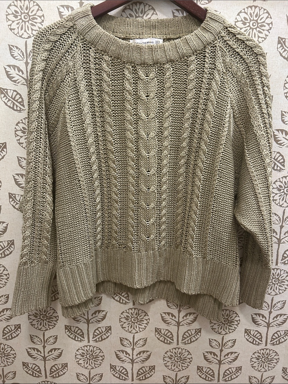 Faithful the Brand Chunky Cable Crewneck Sweater - Tan/Khaki Color